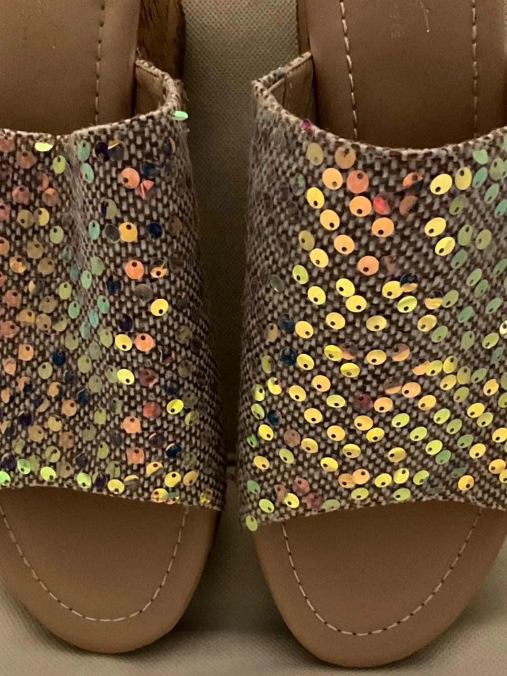 C Comfort Est. 1946 Iridescent Sequin Sparkle Slip-On Wedge Sandals